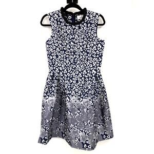 Badgley Mischka Belle Silver Blue Leopard Print Floral Fit & Flare Talya Dress